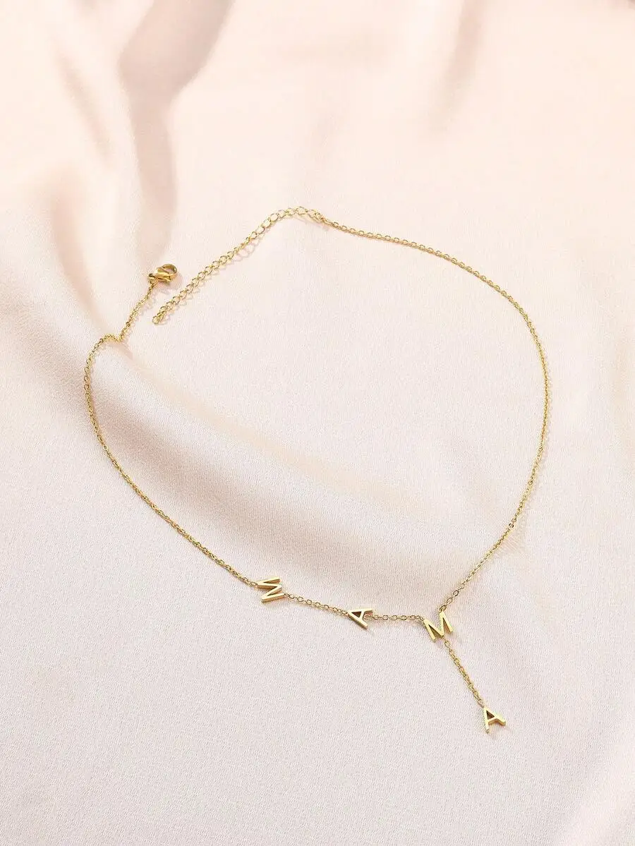 1pc Exquisite Minimalist MAMA Letter Pendant Necklace & Bracelet & Anklet For Women Stainless Steel Clavicle Chain Necklace Fash view 4