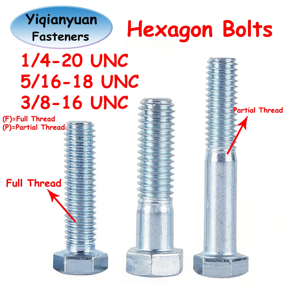 

Yiqianyuan Hex Head Screws 1/4 3/8 5/16 UNC Full & Partial Threaded External Galvanized Hexagon Head Bolts Carbon Steel DIN933
