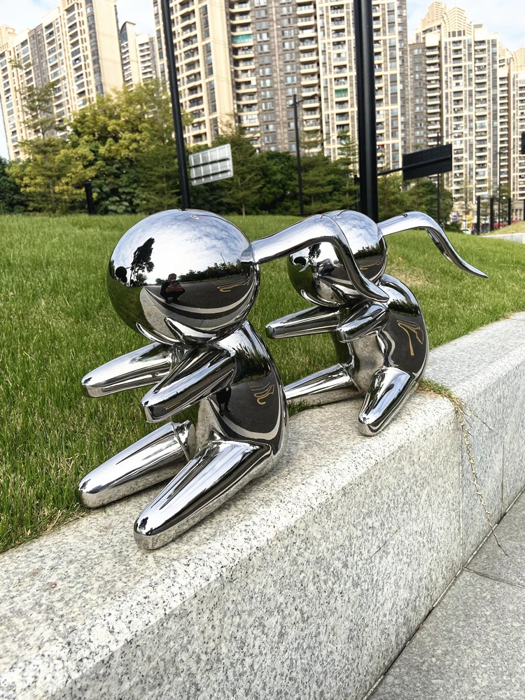 Stainless steel mirror rabbit sculpture floor-to-ceiling outdoor lawn decoration ornament customization