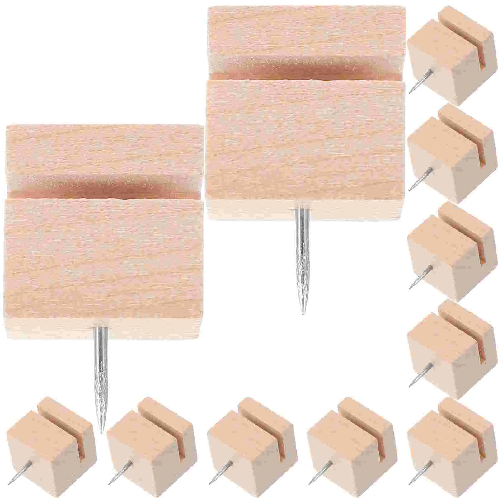 12 Pcs Card Slot Thumbtack Pushpin Cute Wood Tacks Stable Wood Board Cork Strips Map Markers Photo Wall