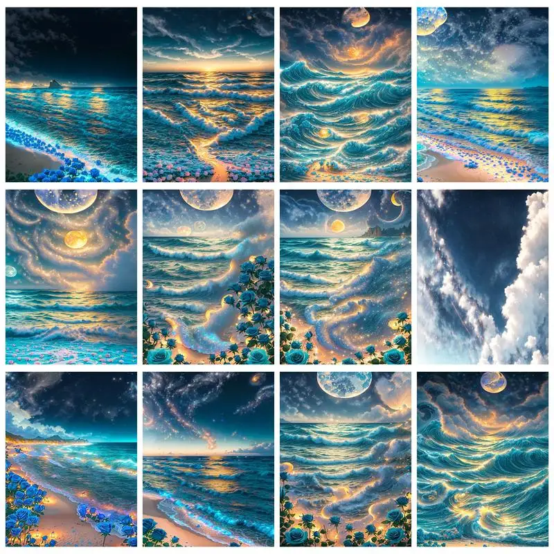 

RUOPOTY Diy Diamond Painting Seascape Full Round/Square Handmade For Adults Landscape Kit Embroidery Cross Stitch Home Decoratio