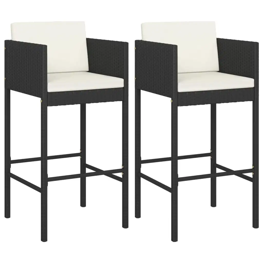 

Bar Stools 2 pcs with Cushions Black Poly Rattan Outdoor Chair Outdoor Furniture