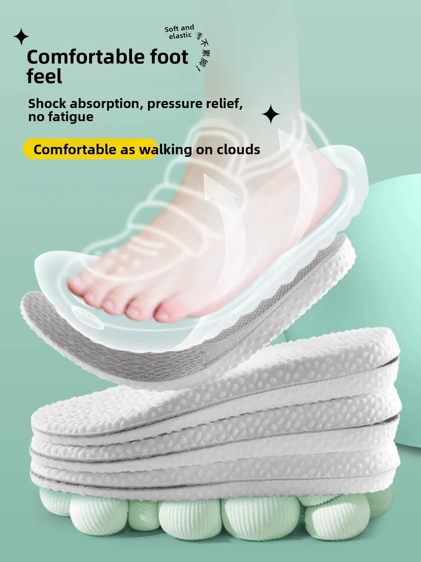 Sports Shoe Insoles Unisex Comfortable Breathable Anti-Odor Absorbent Shockproof for Long Time Standing Suitable for Running ...