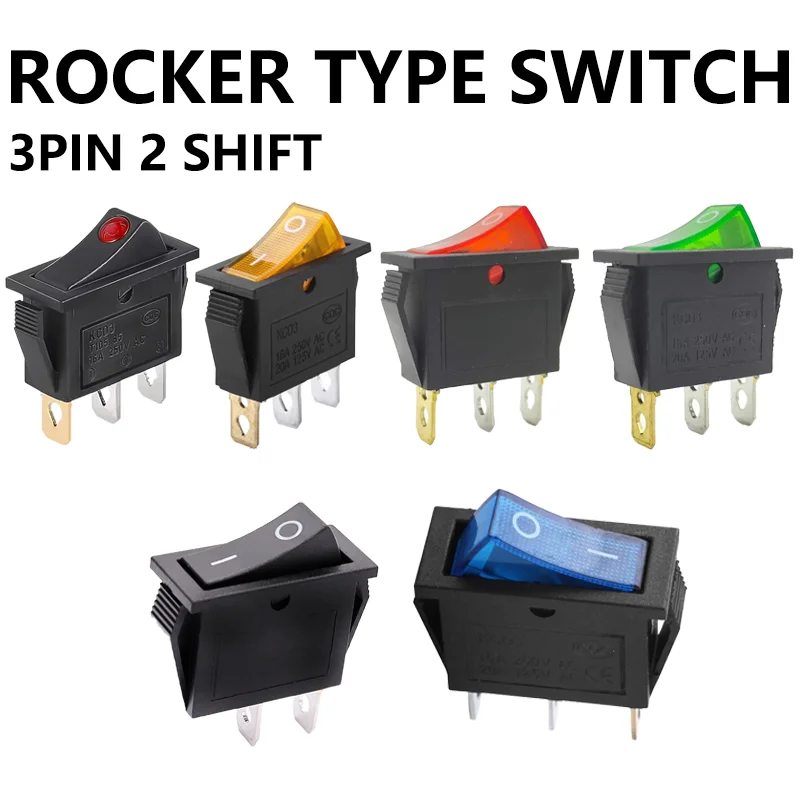 

5/20/100PCS KCD3 Rocker Switch With LED ON OFF 16A250VAC/20A125VAC 3Pin Electrical Equipment Power Switch buttons Home/industry