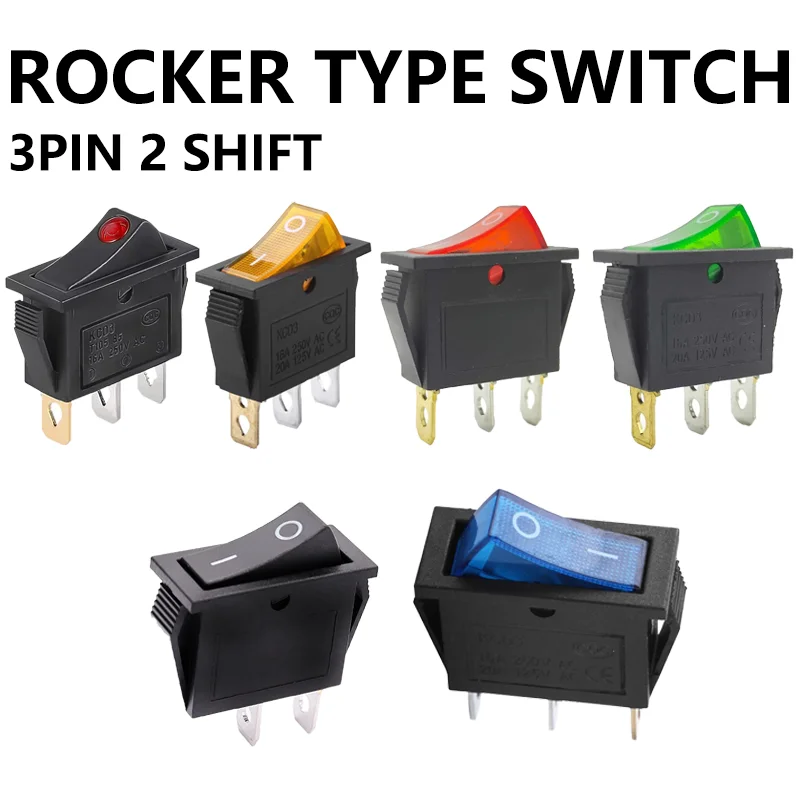 5/20/100PCS KCD3 Rocker Switch With LED ON OFF 16A250VAC/20A125VAC 3Pin Electrical Equipment Power Switch buttons Home/industry