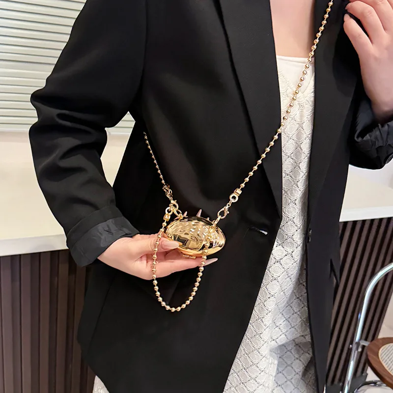 

​​2025 Mini Metal Shell Bag Trendy Chain Strap Shoulder Purse Fashionable Casual Crossbody Handheld Clutch​