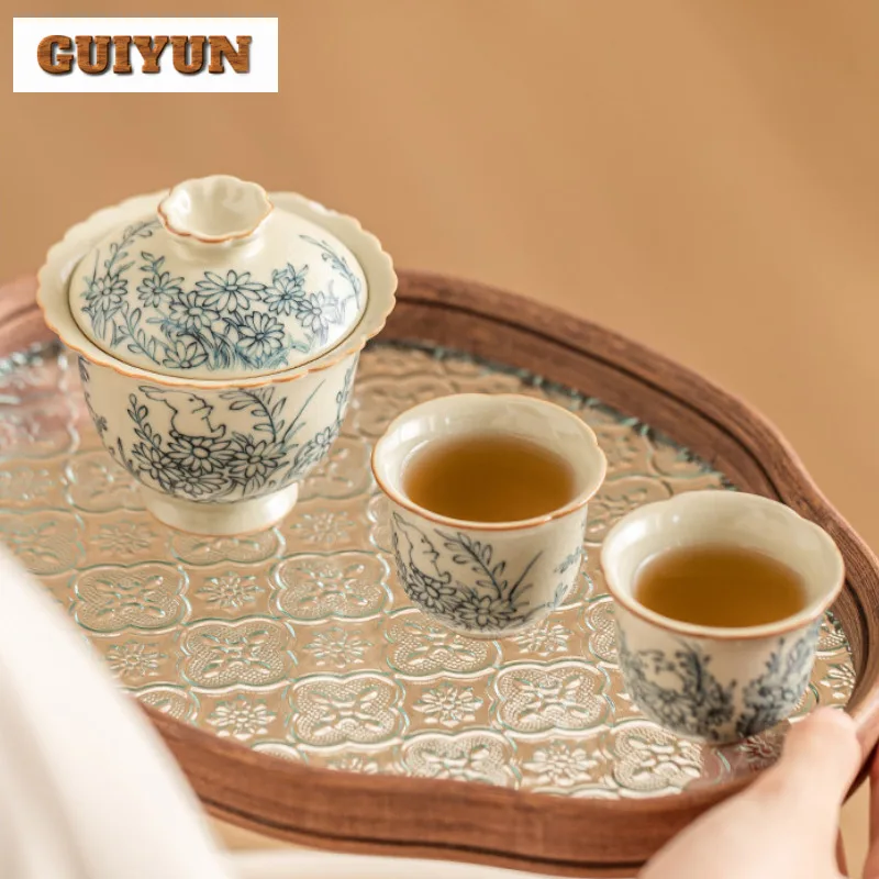 Schattig Konijn Ru Oven Ercai Cover Bowl Chinese Zonnebloem Thee Kom Met Deksel Thee Maker Gaiwan Theekopje Thee Paar Kung Fu Teaset Geschenken