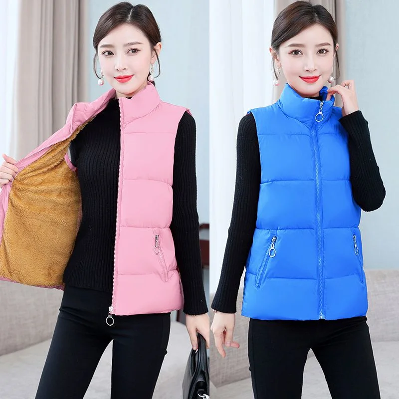 2024 Autumn Winter Women Solid Loose Vest Stand Collar Long Vest Jacket Cotton Padded Women Windproof Warm Waistcoat 5XL