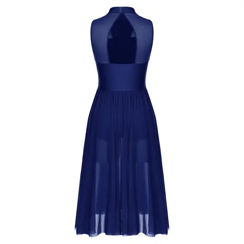 Damklänning med strass, ärmlös, transparent mesh, balettdräkt, modern lyrisk dans, kostymer 6 best sales isdansklänning - №1