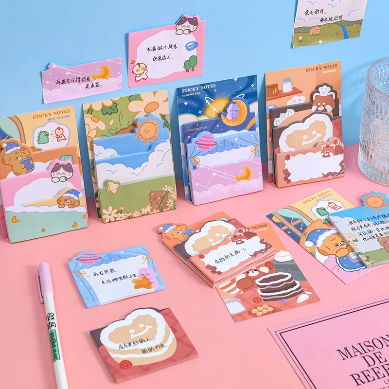 4 Piece Cartoon Adhesive Cute Sticky Notes Notepad Memo Pad Stationery Notebook Sticker Decoration