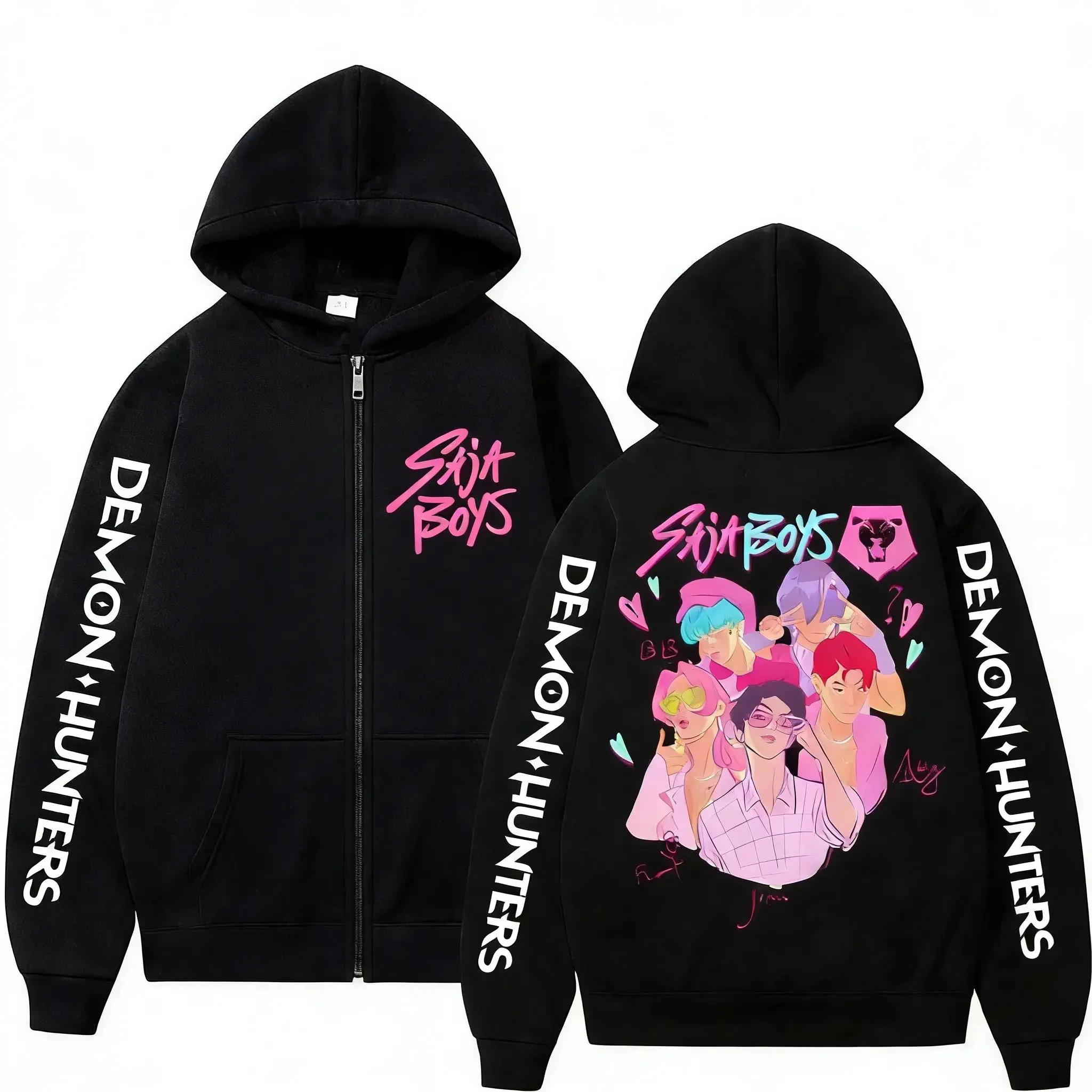 

Худи на молнии Kpop Sajaboys Demon Hunters в стиле аниме, унисекс, уличная одежда, весна-осень 2026, повседневный оверсайз топ с длинным рукавом