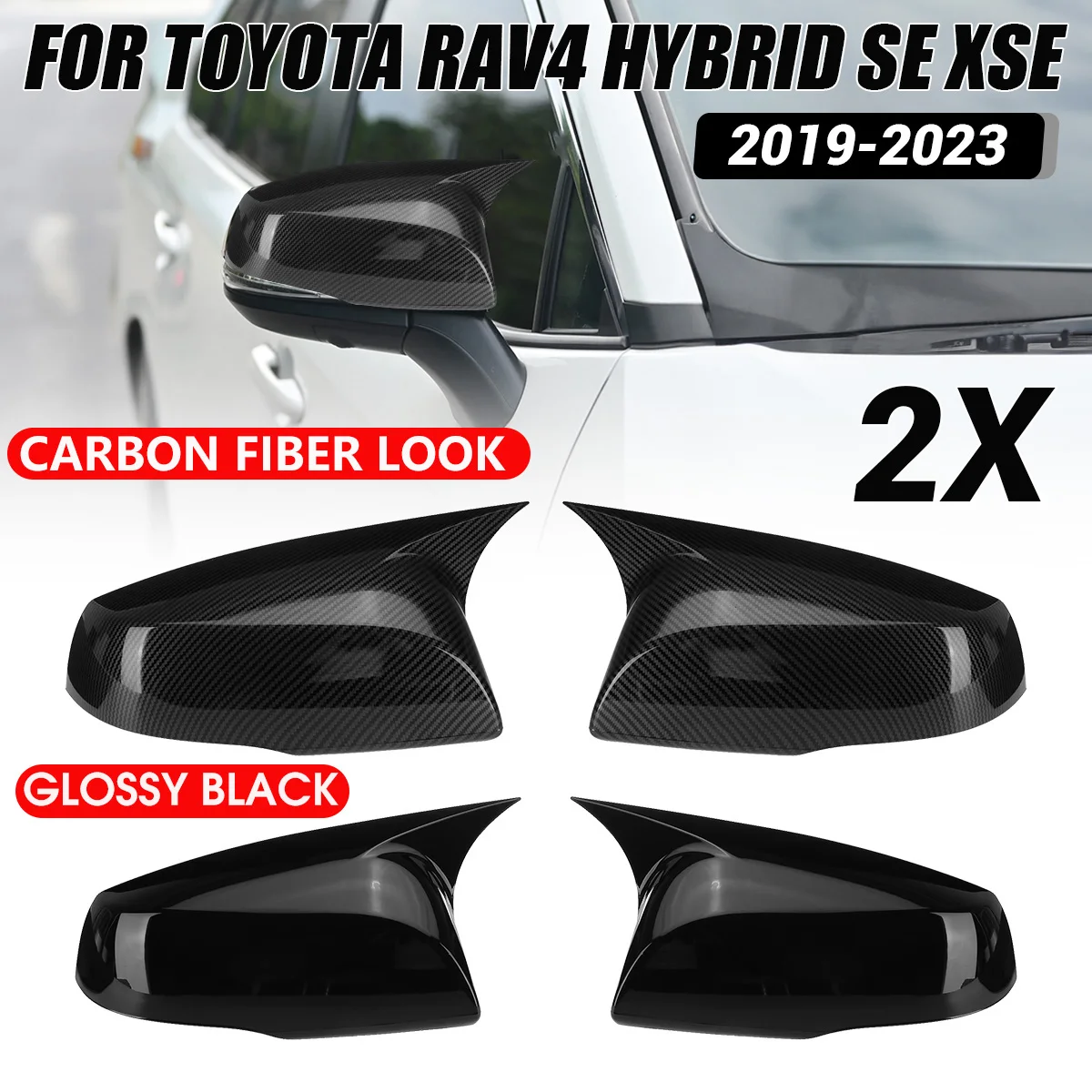 

Pair Carbon Fiber Look Side Door Rearview Mirror Cover Trims Auto Exterior Accessories For Toyota RAV4 2019-2023