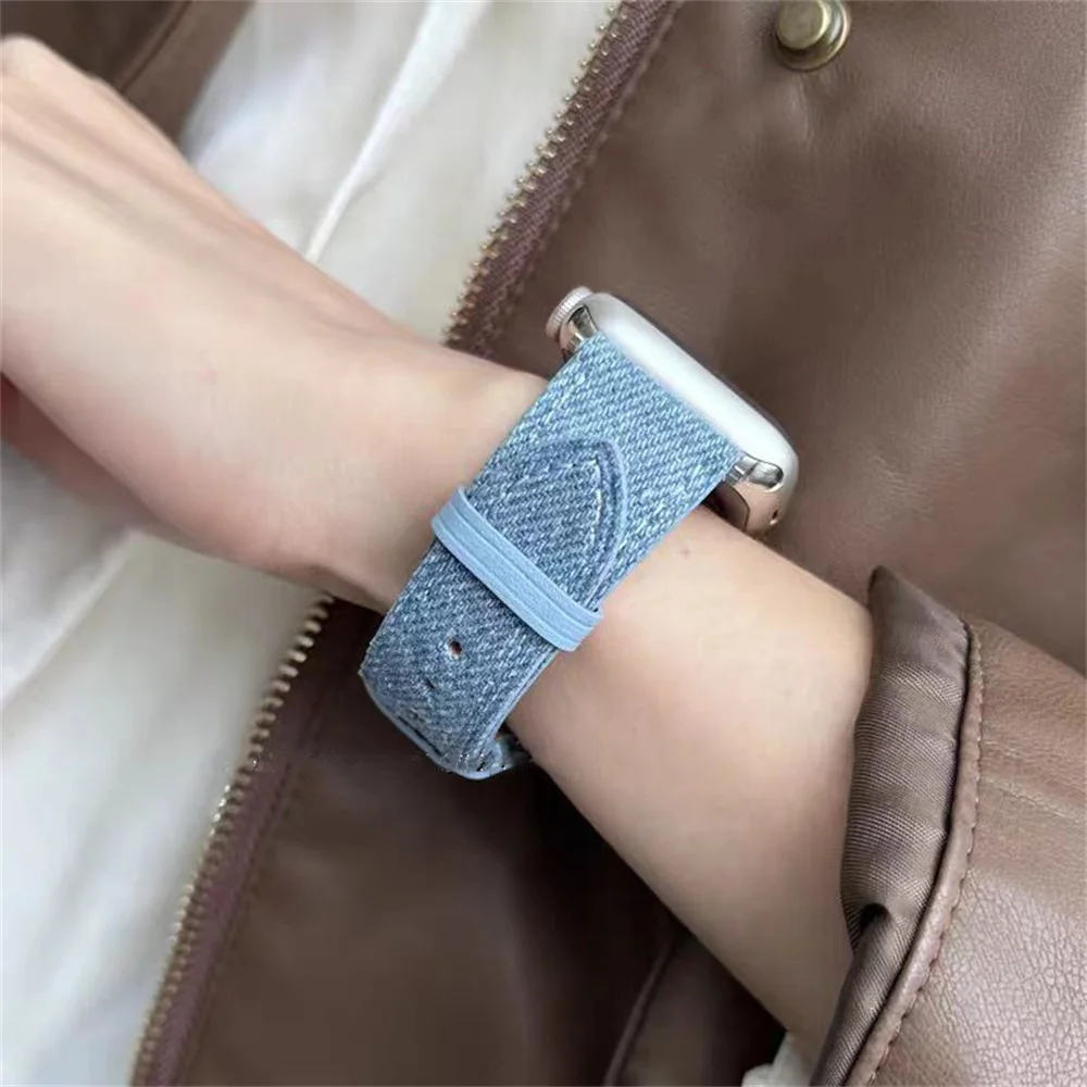 Denim Cloth  Leather Strap for Apple Watch Band 38/40/41mm 7 8 9 Bracelet Loop for Iwatch 6 SE 5 49Ultra 3 2 42/44/45mm Cor