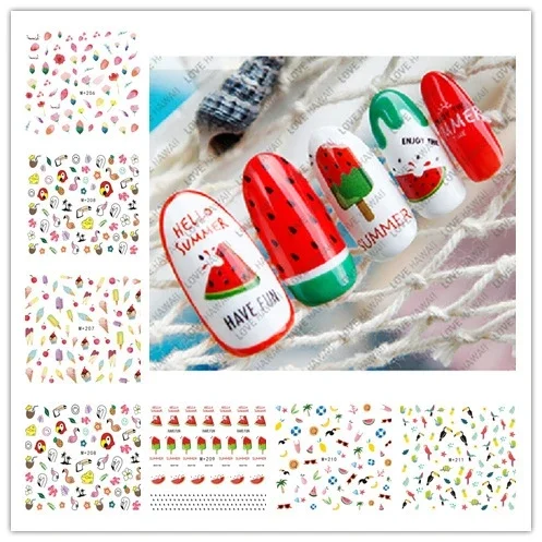 4PCS Random Summer Harajuku Element Fruit Retro Cake Lace Water Transfer Nail Art Sticker Decal Slider Manicure Tool Tips