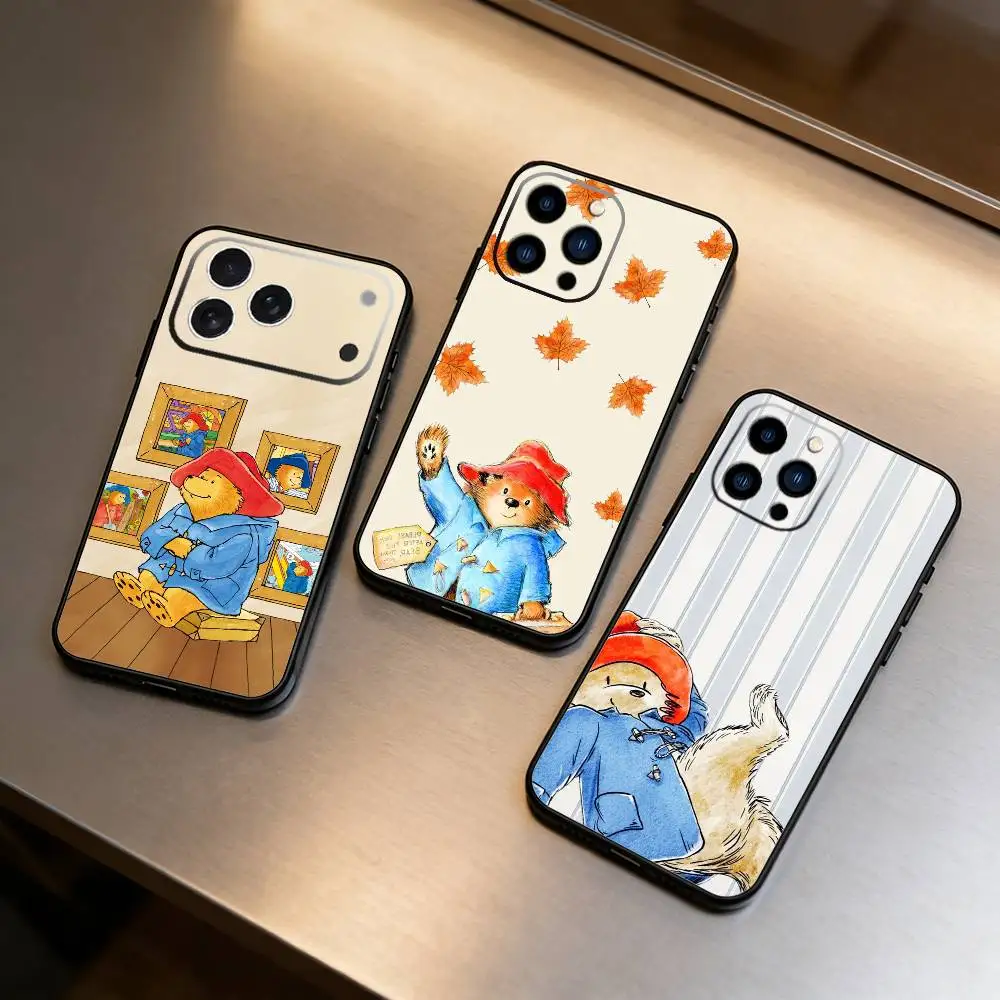

Cute E-Paddington Bear Phone Case For IPhone 16,15,14,13,12,17,Pro Max,Plus Silicone Black Case