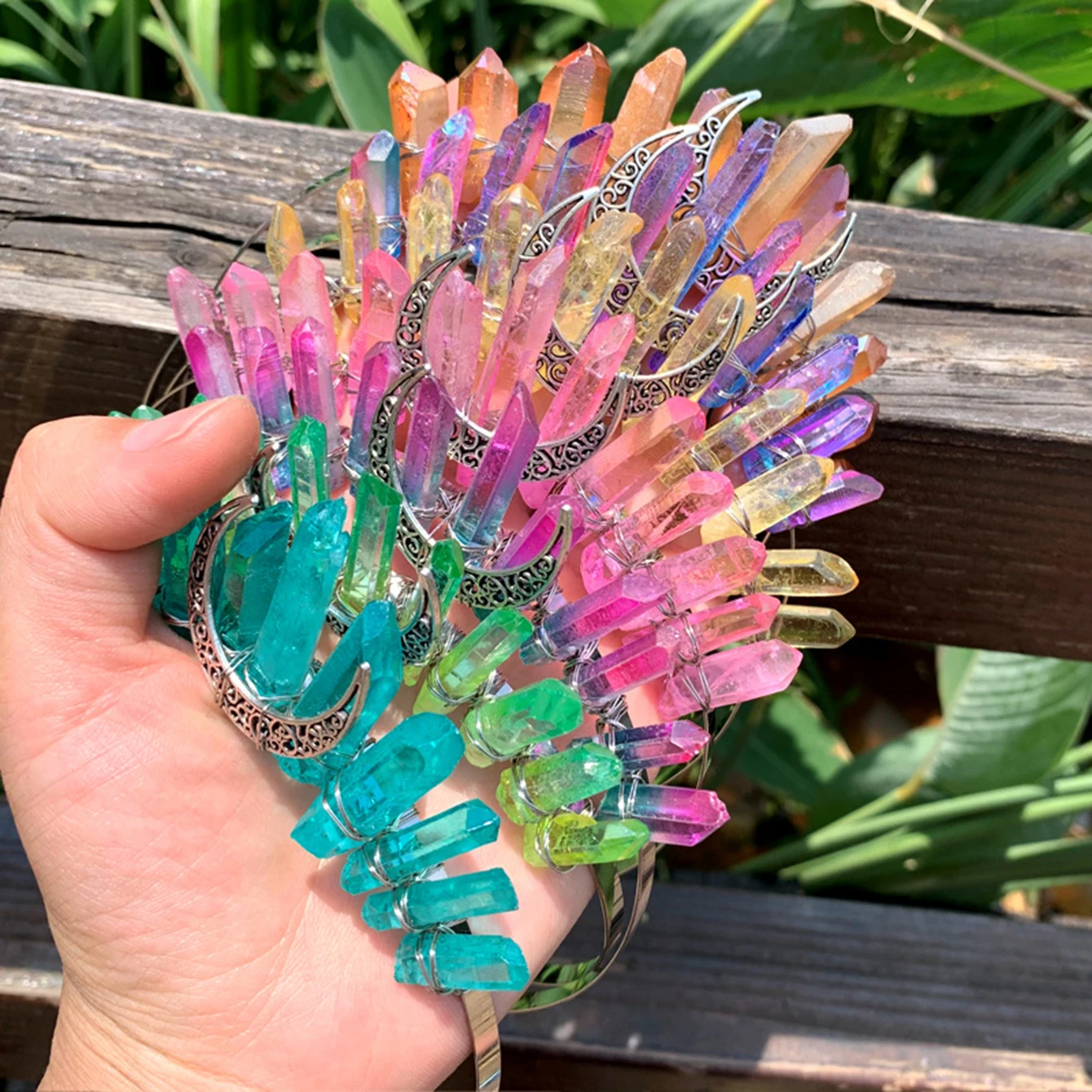 

2025 New Natural Crystal Quartz Handmade Moon Crown Cos Headdress for Grils Women