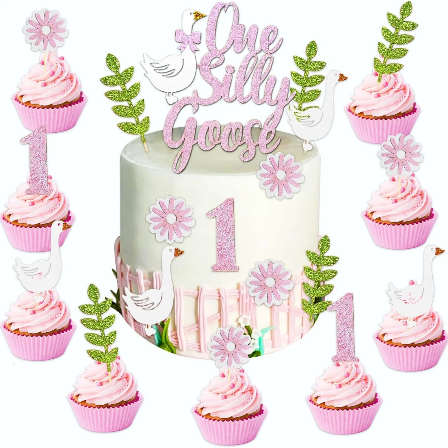 LaVenty One Silly Goose Geburtstagstorte Topper Little Goose Kuchen Topper Geburtstag Dekor Goose 1. Geburtstag Party Dekorationen