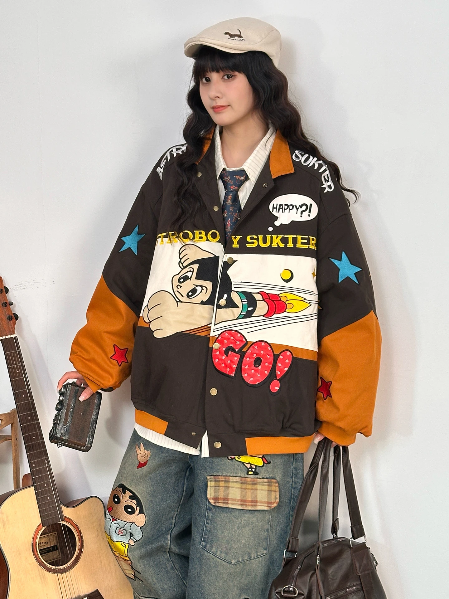 

Женское хлопковое пальто в стиле американского ретро, свободного кроя, теплое, с вышивкой, повседневное, для улицы