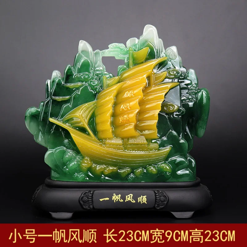 

Feng shui sailing boat Resin Imitation jade Sculpture Chinese Home Decor Statue lucky and wealth Ornament Office horse Crafts