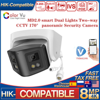 Hikvision Compatible 4K 8mp Dual 2.8mm lens 170° Panoramic IP Camera for Motion Detection 2 way talk POE Security Camera CCTV