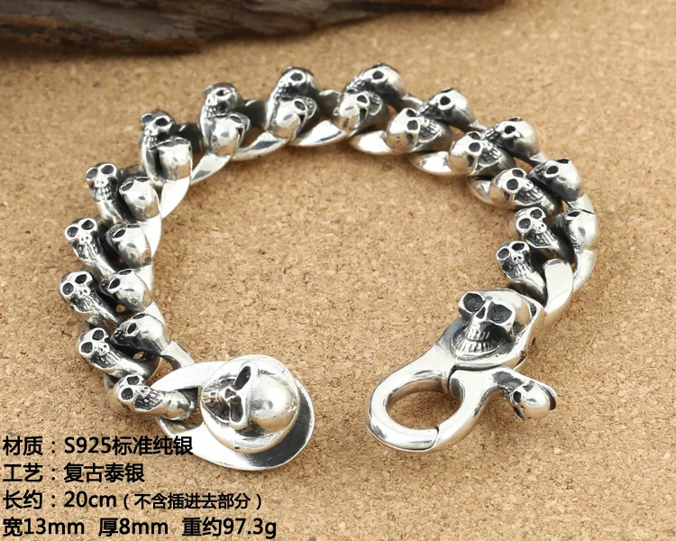 Manufacturers wholesale S925 pure silver personalized jewelry in large quantities, retro Thai silver rough mining punk skull dom