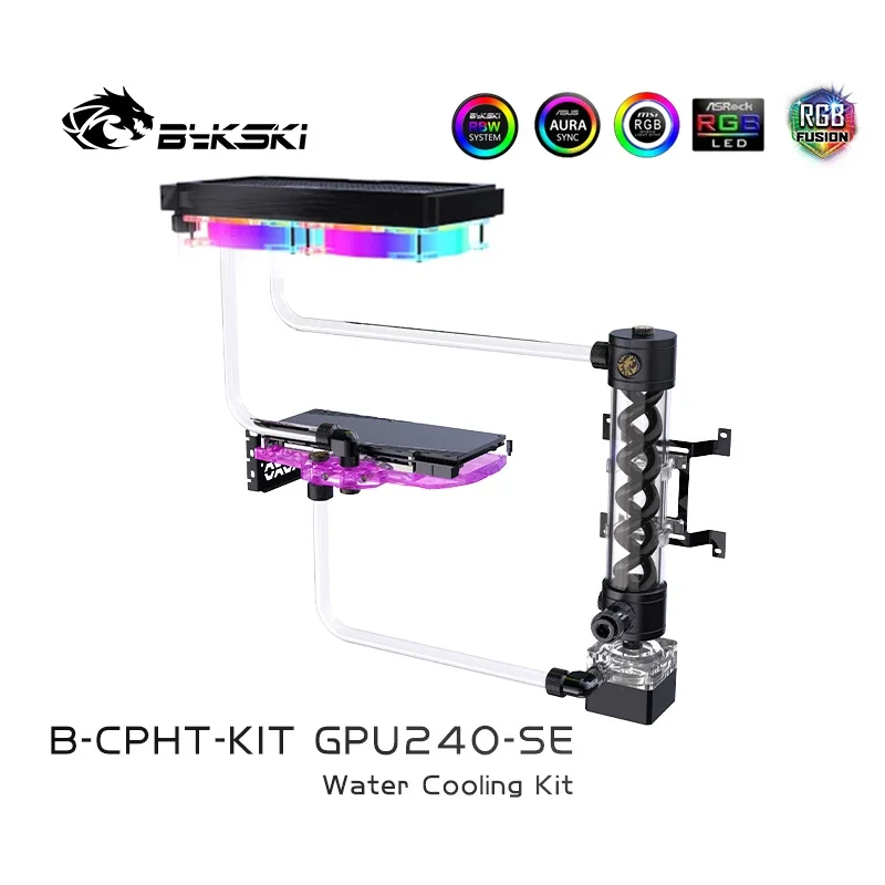 Imagem -03 - Bykski pc Radiador Reservatório Bomba Ventilador Cpu Gpu Bloco Mangueira Controlador de Tubo Rígido Montagem Kit Refrigeração Água Dividida B-cp-kit