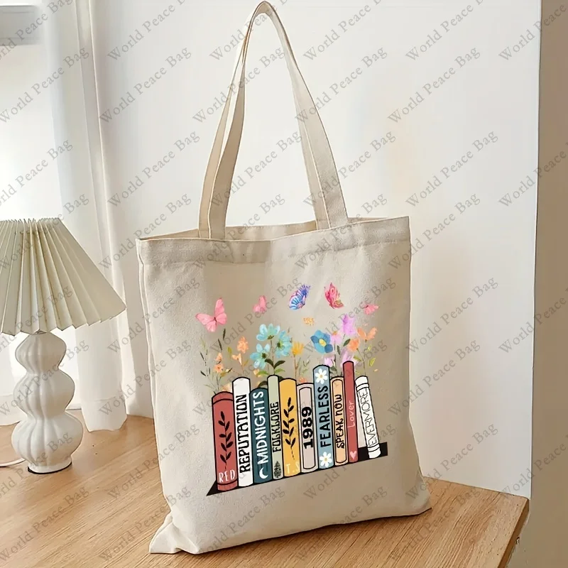 Albums As Books Tote Bag, Casual Canvas Shopping Bag, Shoulder Bag, Birthday Gift，Taylor Merch