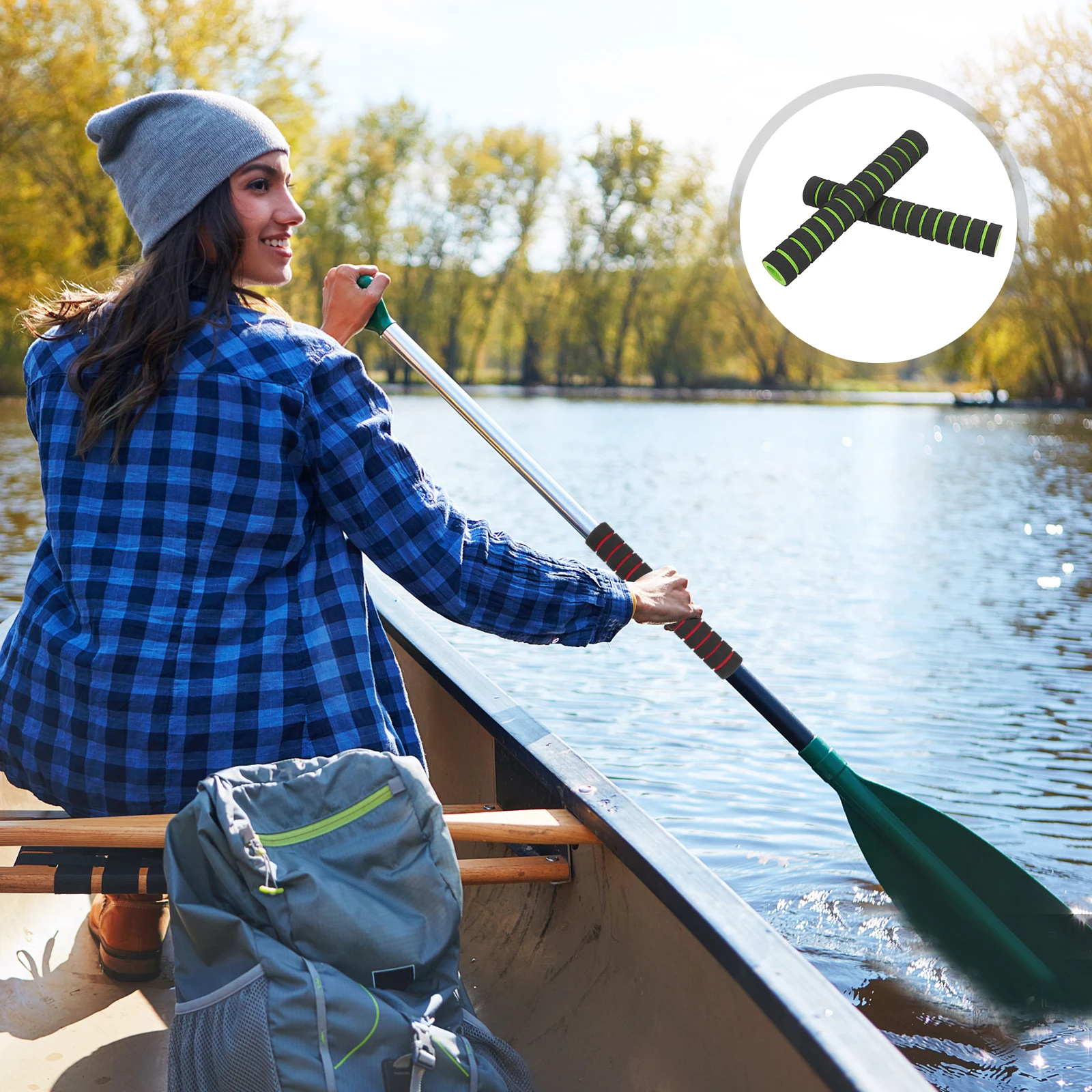 

Ergonomic Handle Grips Oars Non-Slip Cover Paddle Pads Pedal Foam Kayaking Girl