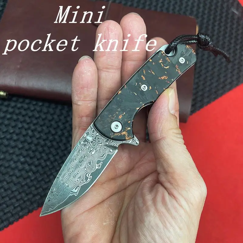 

Mini VG10 Damascus Folding Knife High Hardness Sharp Damascus Pocket Knife For Portable EDC sharp Outdoor Camping Knife