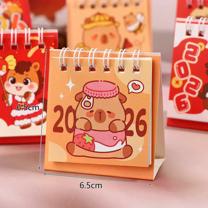2026 Cute Capybara Horse Desktop Calendar Mini Portable Coil Calendar Books Girlish Heart Time Management Desk Decorations