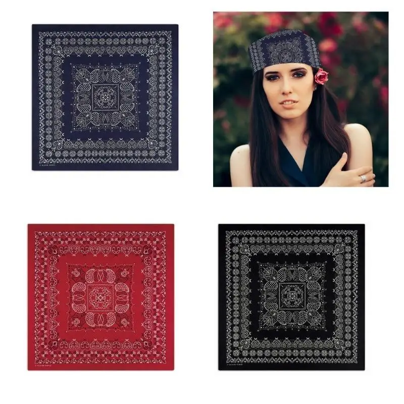 

652F Vintage Paisleys Bandanas Headscarf Light weight Hiphop Square Head Scarf