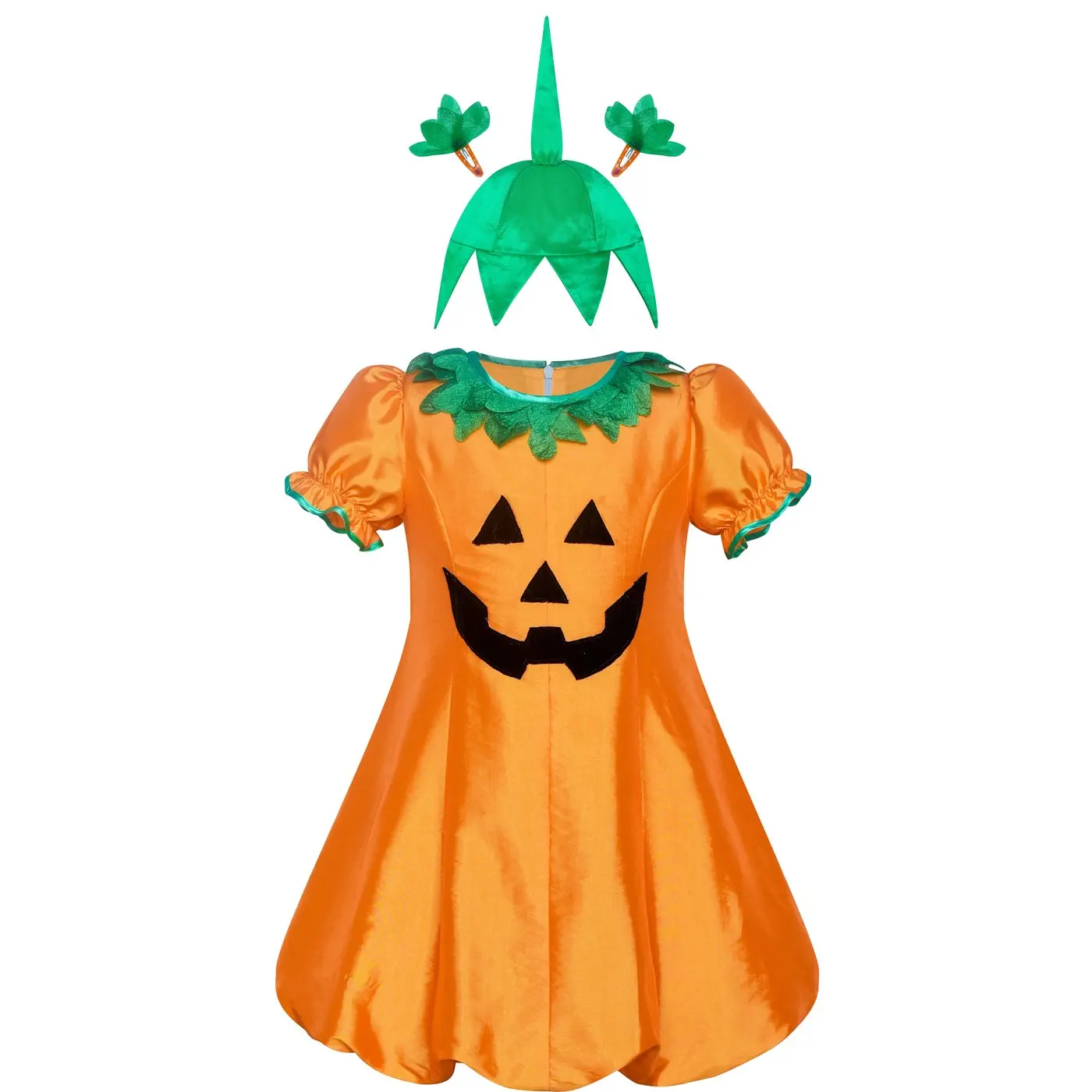 Girls Dress Pumpkin Costume Halloween Trick Treat Party