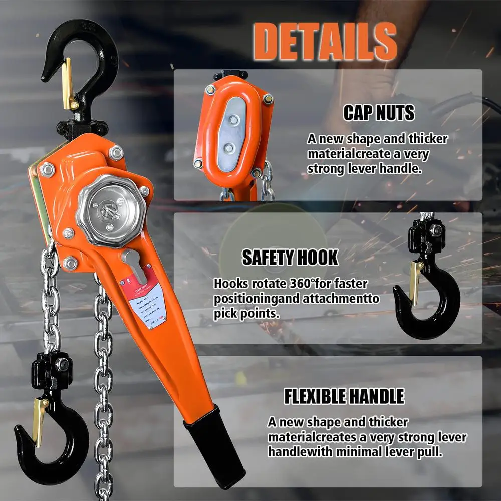 20 ft Lever Chain Hoist 3300 lbs Load Capacity Manual Ratchet Come Along Tool
