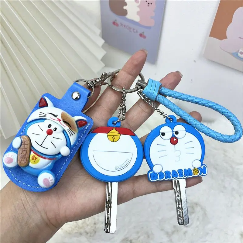 Doraemon Keychain Silicone Eva Set Kawaii Anime Cute New Key Case Pendant Access Control Card Case Release Lost Items Keychain