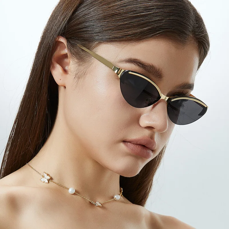 Neue Mode Cat Eye Sonnenbrille Frauen UV400 Randlose Shades Marke Designer Sonnenbrille Augenbrauen Elegante Outdoor Brillen – Detail 2