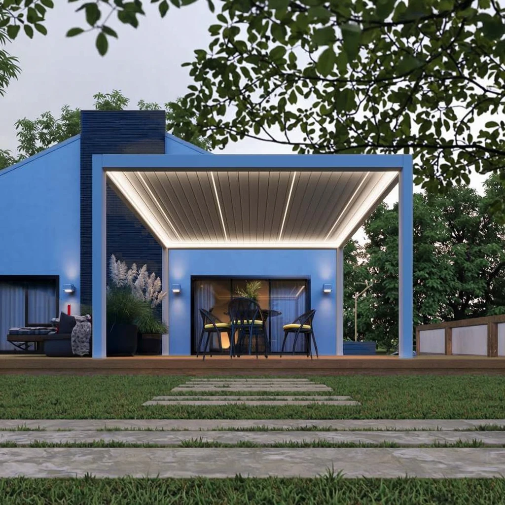 

Modern Aluminum Motorized Louver Garden Pergola Factory-Designed Custom Outdoor Terrace Balcony Garden Gazebo LED Nature