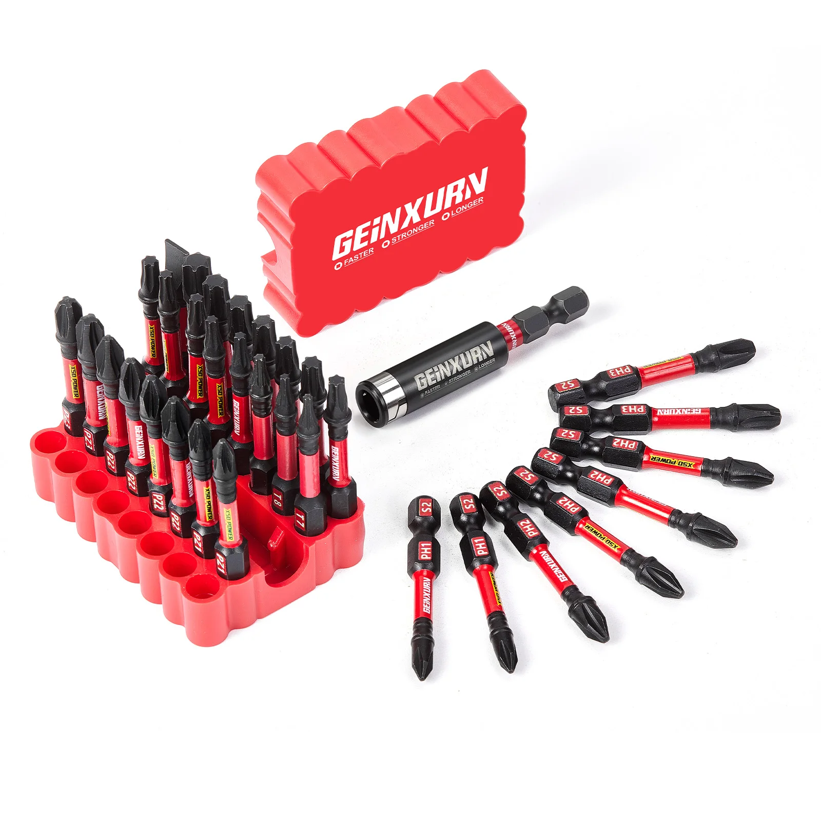 Geinxurn 33Pcs 2In S2 Magnetic PH/PZ/Torx/Hex/Slotted Impact Bits With Holder & Soft Base, Marine Boat Hardware