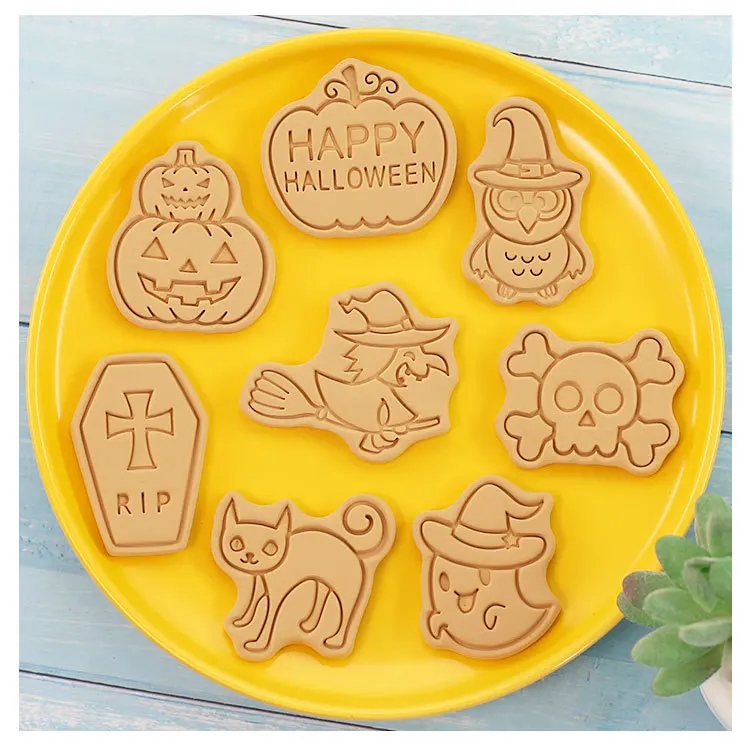 Halloween Cookies Cutters Cartoon Kürbis Pressbare Keks Form Kunststoff Süßwaren Fondant Cookie Stempel Backen Gebäck Werkzeuge – Detail 5