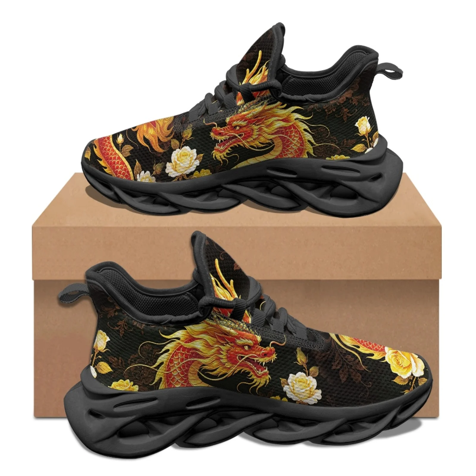 PENSTROLL Dragon Rose Floral Running Shoes Fashion Sneakers for Girls Comfortable Mesh Running Shoes