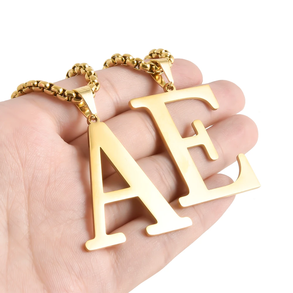 Initial Alphabet Collar Hombre Stainless Steel Big 26 Letters Pendant Necklaces For Women Men Jewelry 50/60/70cm Box Link Chain