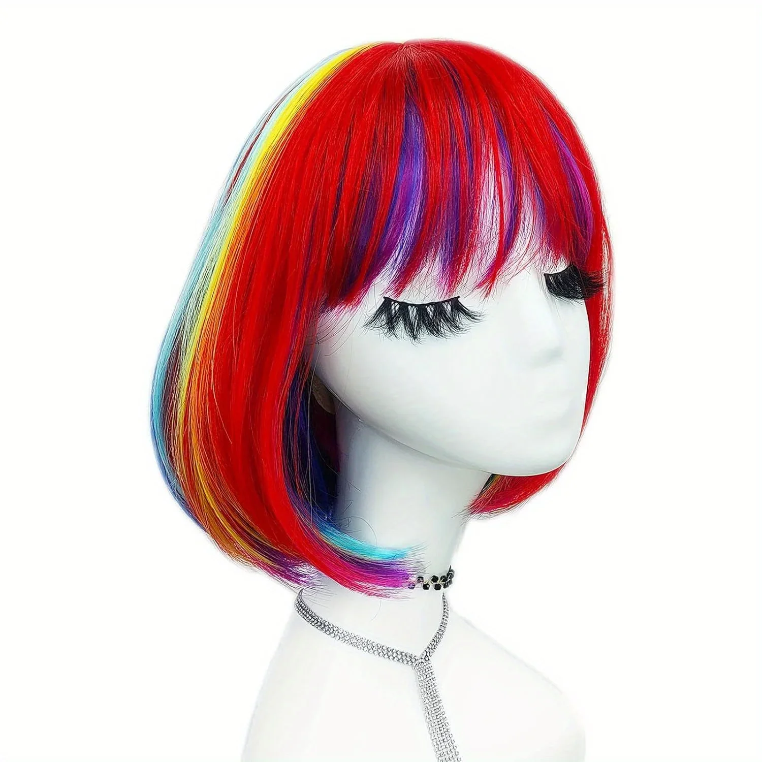 Multicolor Regenboog Bob Pruiken Met Pony Baby Pruik Kort Kostuum Voor Kinderen Halloween Feest Cosplay Pruik Kleurrijke Synthetische Haar Pruiken