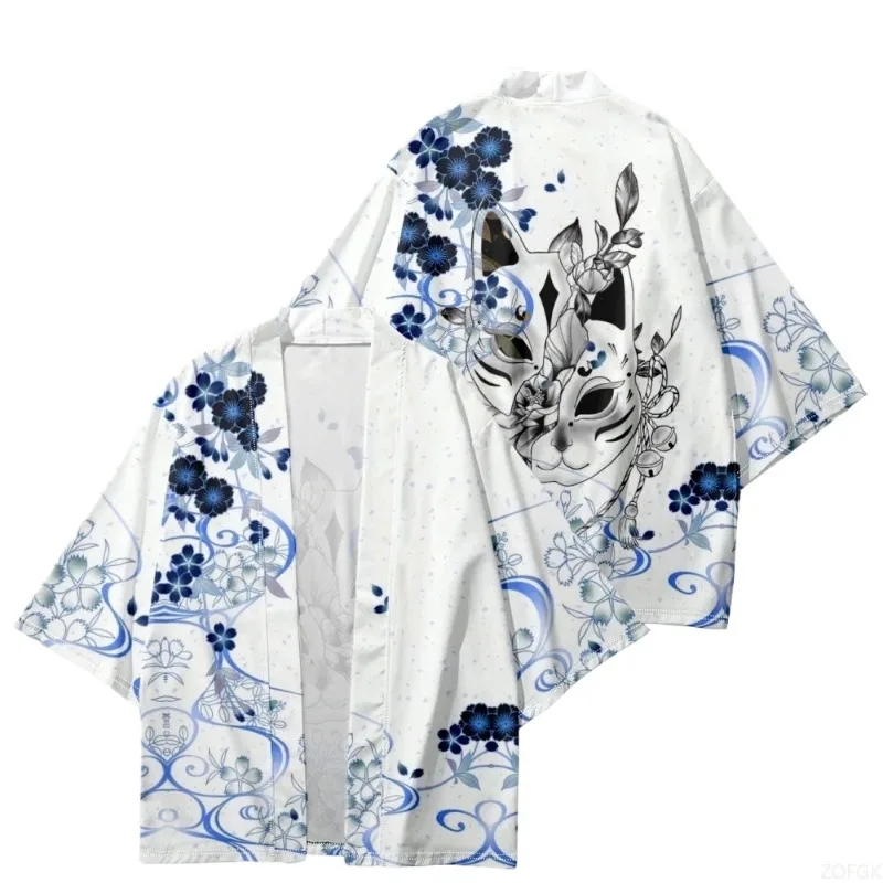 Ukiyo-e النمط الصيني كرين التنين سبعة ركن كم ريشة المنسوجة عباءة كيمونو رداء ثلاثية الأبعاد مطبوعة سترة علوية #2