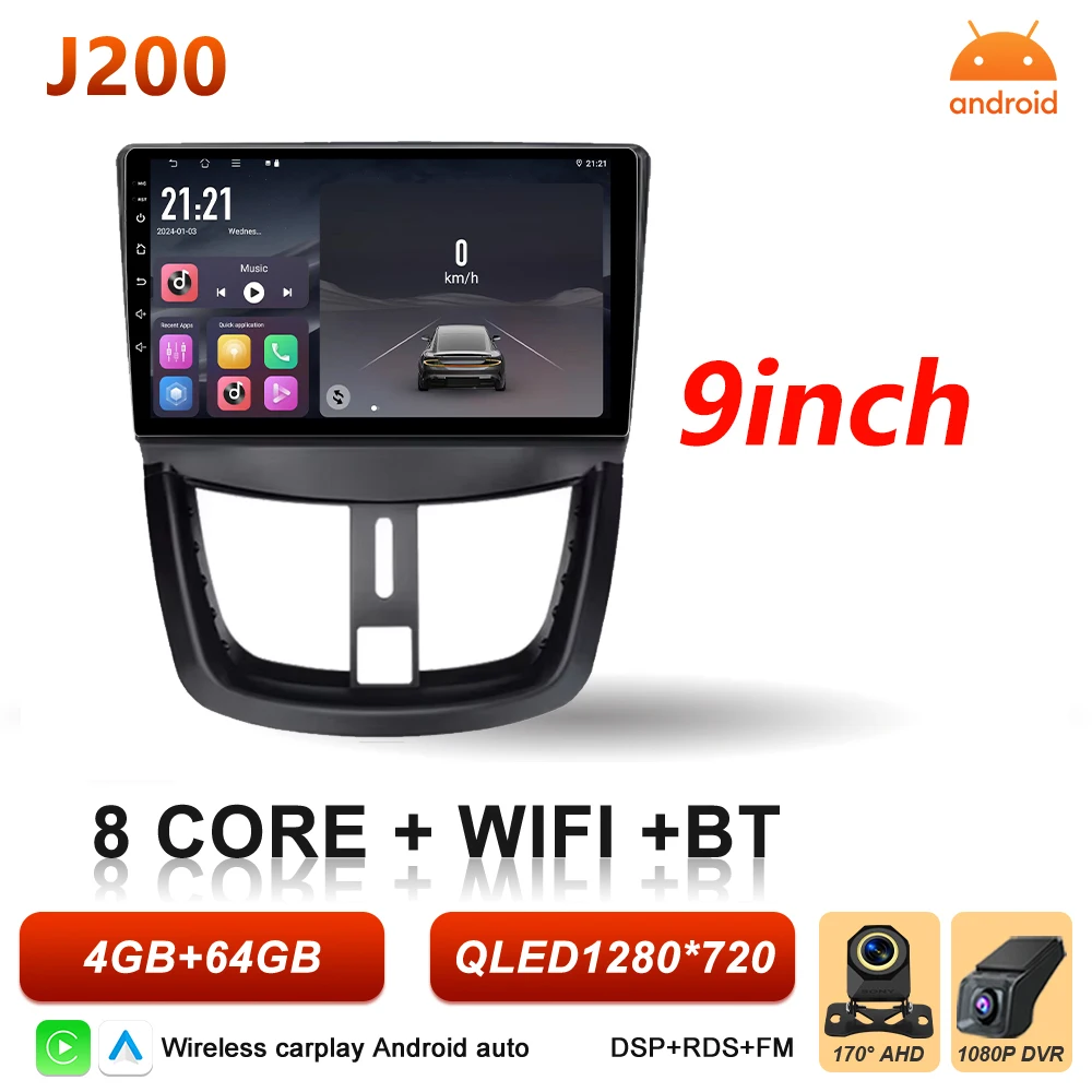 Android 16 Auto autoradio voor Peugeot 206+ 207 207CC 2006 - 2015 Carplay multimediaspeler GPS navigatie DSP autoradio scherm