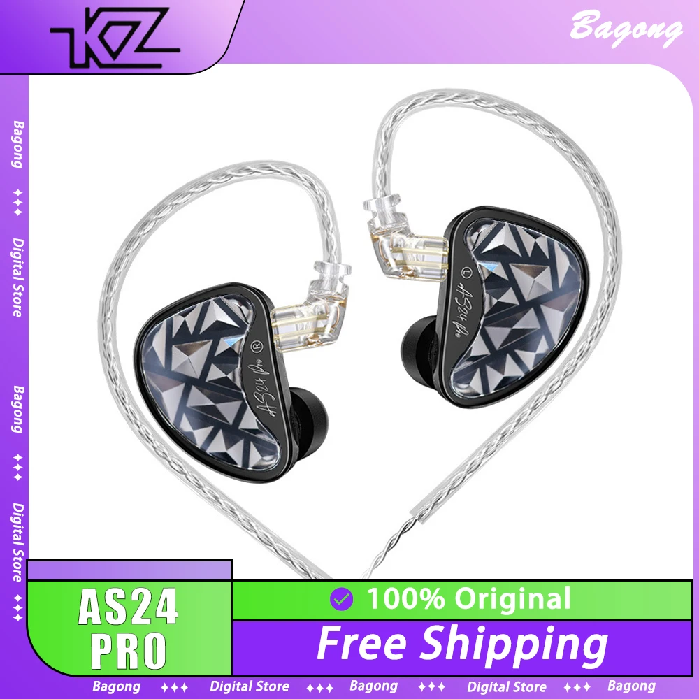 KZ AS24 PRO Wired Earphone HIFI Tunable Balanced Armatured Headphone Professional In-ear Earbuds PC Gamer