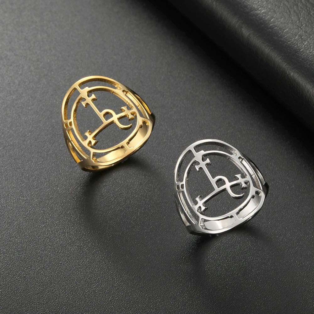 Dawapara الكلاسيكية سيجيل من ليليث الدائري الثلاثي القمر المرأة خاتم الفولاذ المقاوم للصدأ باقان الويكا تميمة الأساطير المجوهرات