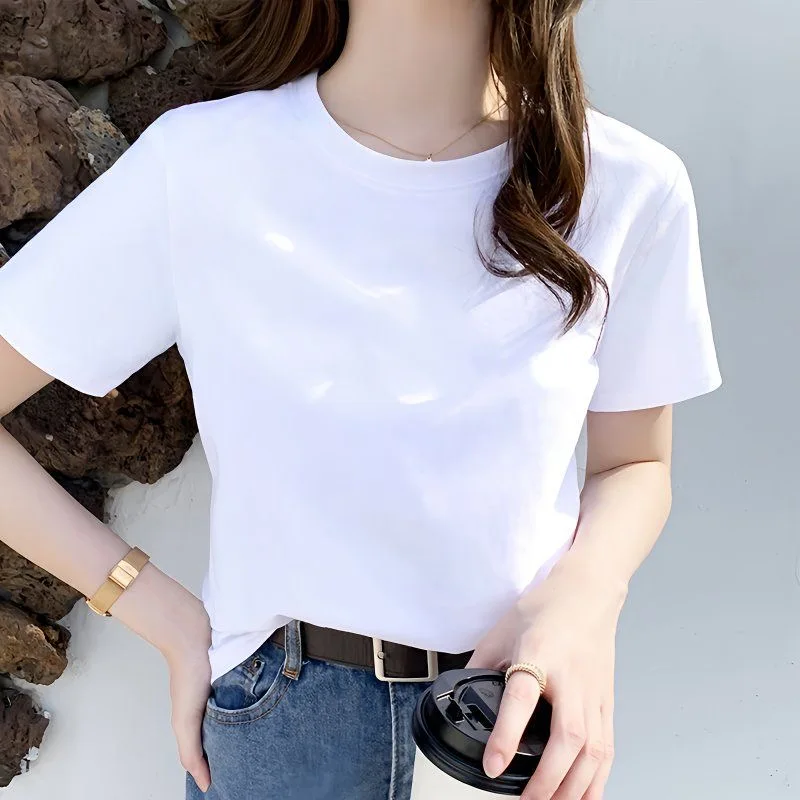 

Summer Men T Shirt Cotton Tops Women Solid Color Blank Tshirts O-neck Round Collar Short-Sleeve Couple White Top Tees Clothing