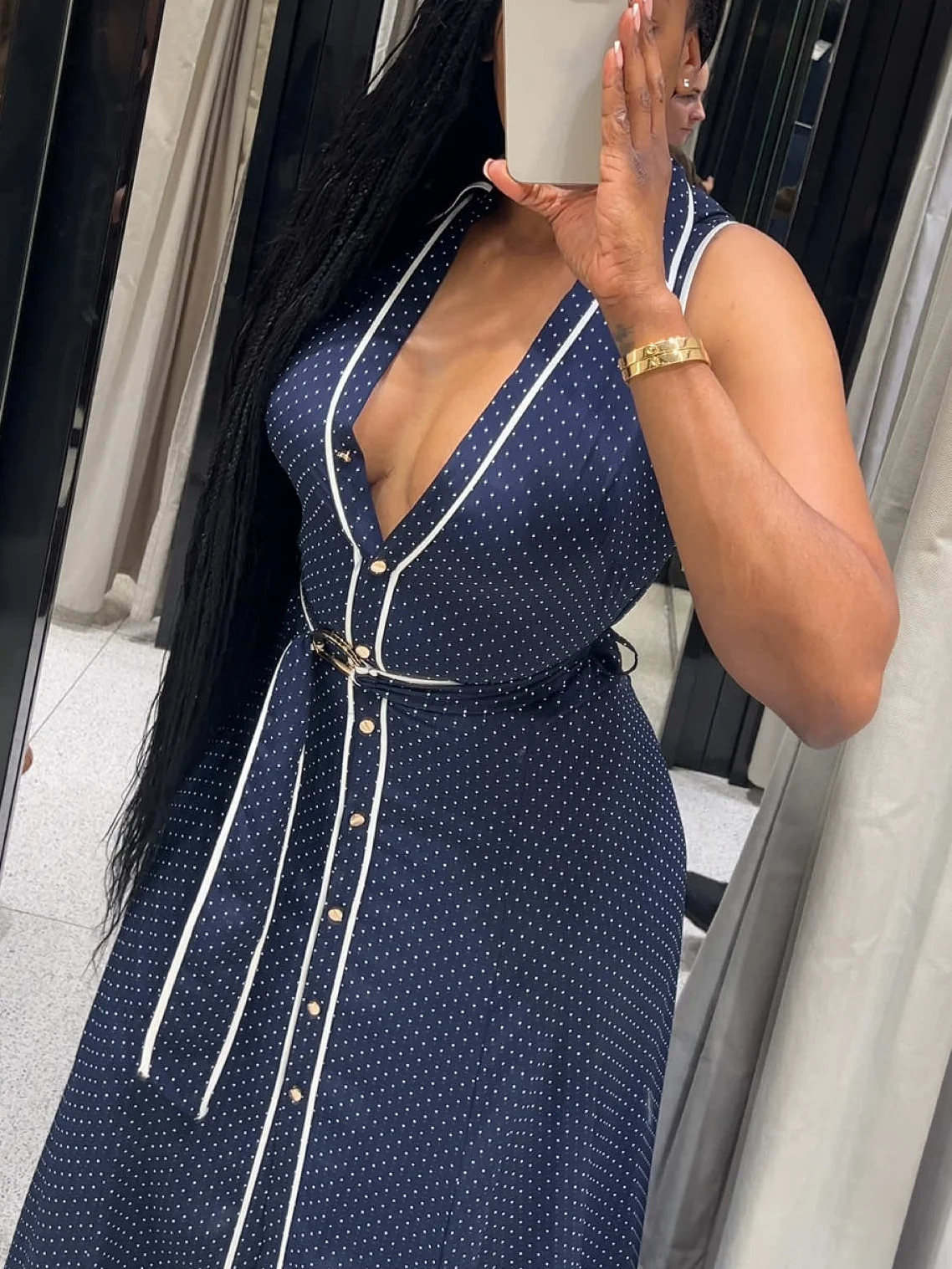 Frauen Elegante Ärmellose Einreiher Midi Kleid Sommer Frauen Revers Weiß Polka Dot Hemd Stile Illustration Kleid Mujer