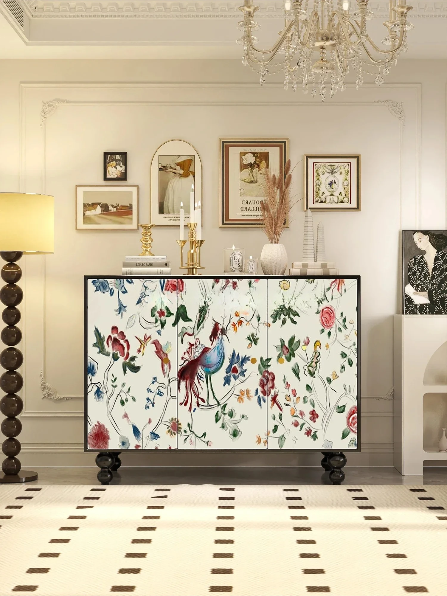 

solid wood dining side tea cabinet American living room painted art storage dining cabinet