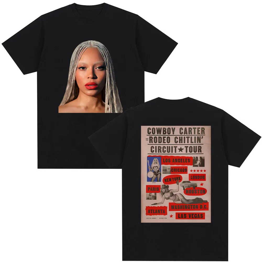 

Футболка Beyoncé COWBOY CARTER TOUR для мужчин и женщин, модная винтажная футболка в стиле хип-хоп Y2k, хлопковая повседневная футболка большого размера, уличная одежда