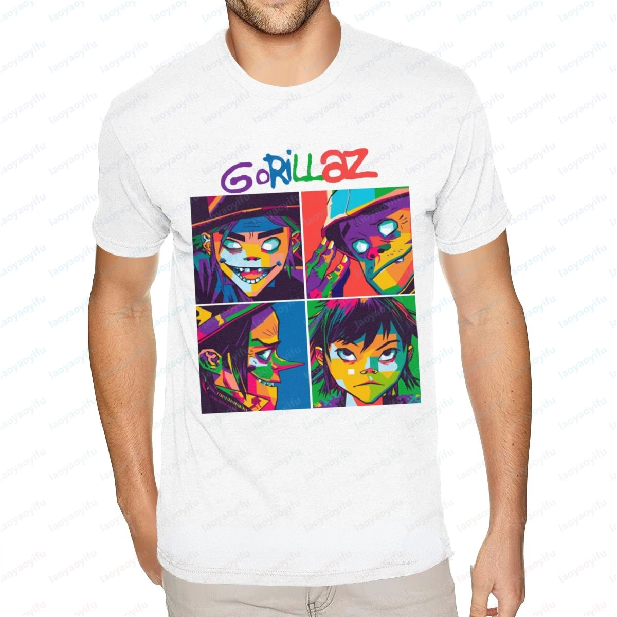Vintage Hip-Hop Rock Rap T-Shirt Lustiges Gorillaz Band T-Shirt Lässige Mode Cooles Cartoon-bedrucktes T-Shirt Tops Unisex Streetwear – Detail 6